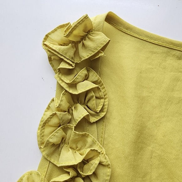 XXI Chartreuse Tank Top Womens Medium Ruffle Flower Yoke Sleeveless‎ Yellow Lime - Picture 8 of 16